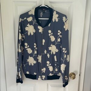 Floral Bomber Jacket - Navy and Cream